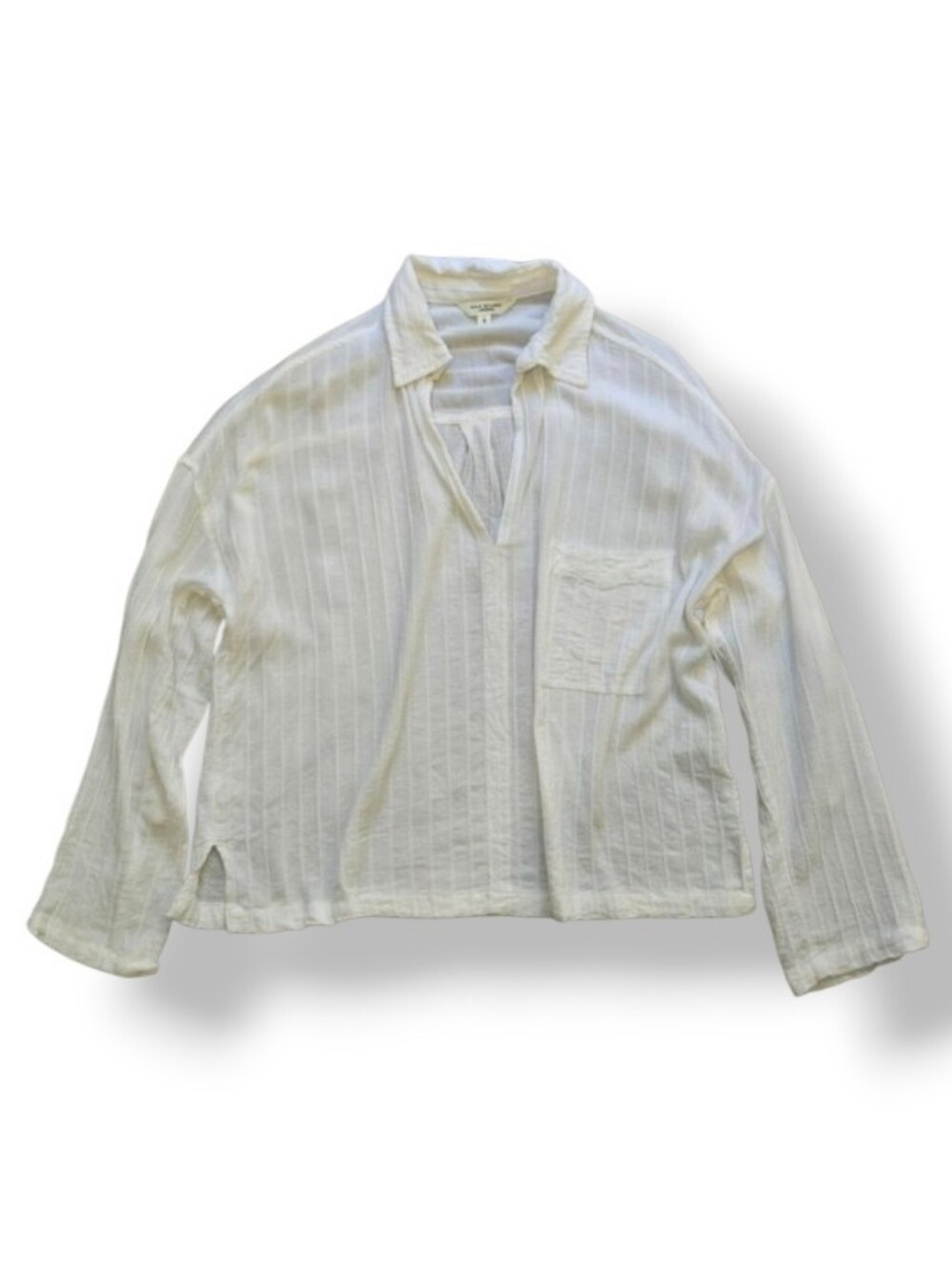 Cotton Rayon White Button Down Size S Boxy oversize collared Coastal Beachy